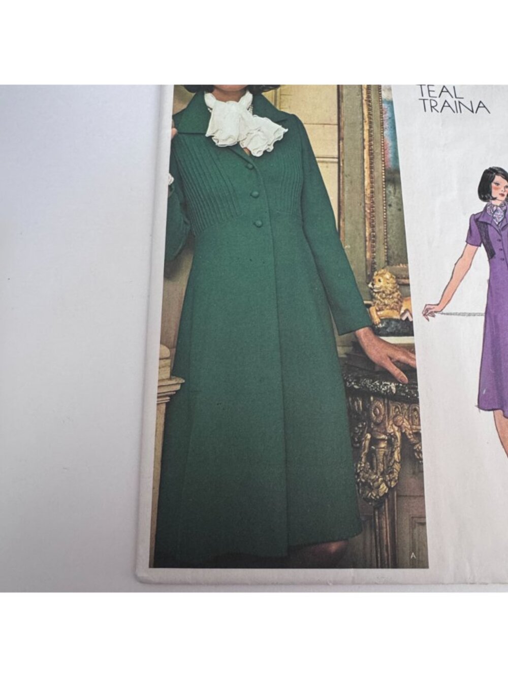 Vogue Americana Sewing Pattern 1186 Teal Traina Coat Dress 1970s A-Line Size 10 - Picture 3 of 11